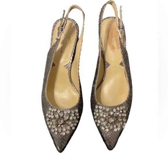 Adrienne Vittadini pewter-SP Jeweled Pointed Toe Heels Shoes size 6.5 - Picture 2 of 8